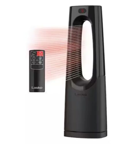Lasko Bladeless 1500W 28 in. Black Electric Oscillating Tower Ceramic Space Heater with Remote Control and Digital Display - Lot 824JF