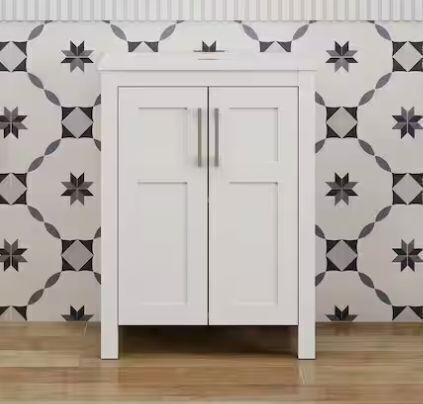 Puluomis 24 in. W x 18.1 in. D x 31.7 in. H White Bath Vanity with White Solid Surface Top - Lot 75JF