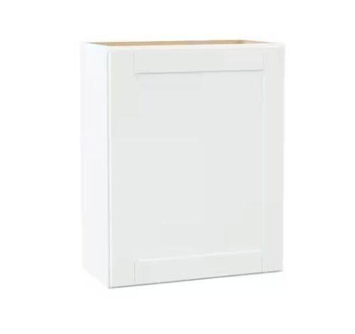 Hampton Bay Shaker 24 in. W x 12 in. D x 30 in. H Assembled Wall Cabinet in Satin White - Lot 835JF