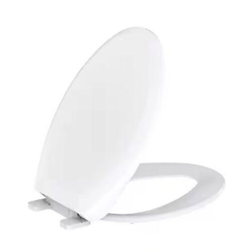 Gerber Elongated Soft Close Toilet Seat in White, Heavy-Duty Fade-Resistant Plastic - Lot 839JF