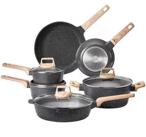VEVOR 17 Piece Nonstick Granite Cookware Set, Black Aluminum - Lot 840JF