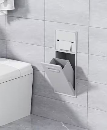 Simple Project 8 in. W x 20 in. H x 5.5 in. D. Recessed Waterproof Stainless Steel Shower Niche with Built-in Trash Can Niche in White - Lot 843JF
