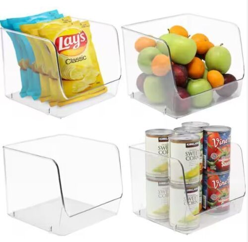 Sorbus 4 Pack Clear Plastic Storage Bins - 1 has Small Crack - Lot 845JF