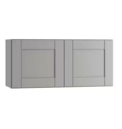 Contractor Express Cabinets Arlington Veiled Gray Plywood Shaker Stock Assembled Wall Bridge Kitchen Cabinet Soft Close 24 in.W x12 in. D x 12 in. H - Lot 854JF