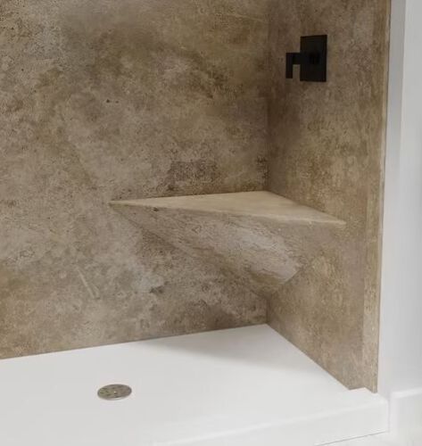 FlexStone 14 in. L x 27 in. W x 14 in. H Floating Corner Seat in Mocha Travertine - Lot 855JF