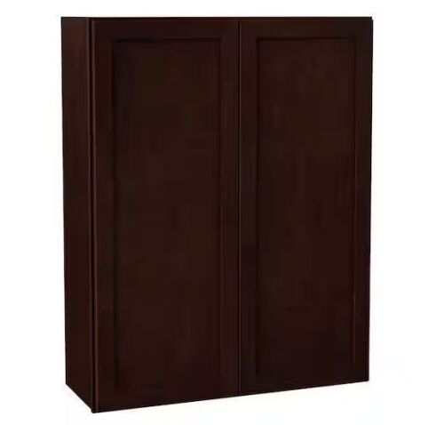 Hampton Bay Shaker 33 in. W x 12 in. D x 42 in. H Assembled Wall Cabinet in Java - Lot 64JF