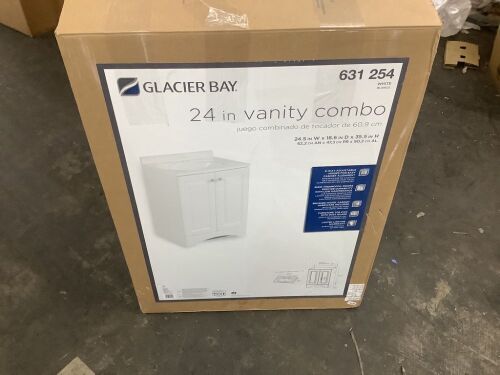 Glacier Bay 25 in. Single Sink White Bath Vanity with Cultured Marble Top - Damage to Cabinet - Lot 68JF