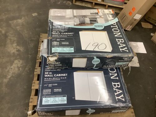 Lot of (2) Hampton Bay Avondale 30 in. W x 12 in. D x 30 in. H Ready to Assemble Plywood Shaker Wall Kitchen Cabinet in Alpine White - Uninspected - Lot 874JF