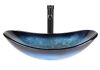 Bathroom Oval Glass Vessel Sink with Faucet in Ocean Blue - Thumbnail 1