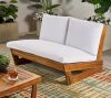 Noble House Sherwood Teak Brown Wood Outdoor Patio Loveseat with White Cushions - Thumbnail 1