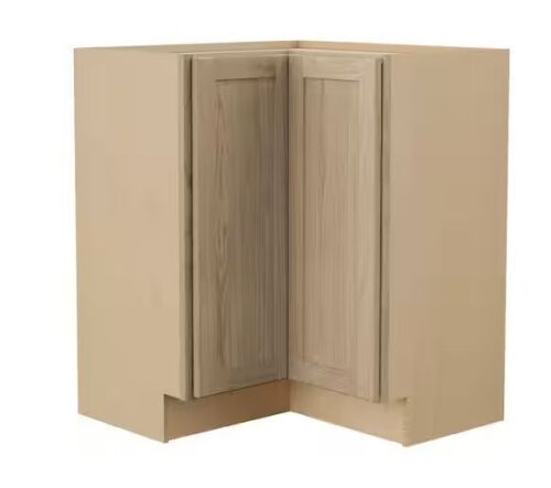 Hampton Bay Sinclair 36 in. W x 16.5 in. D x 34.5 in. H Assembled Corner Lazy Susan Base Cabinet in Shaker Light Oak - Lot 11JF