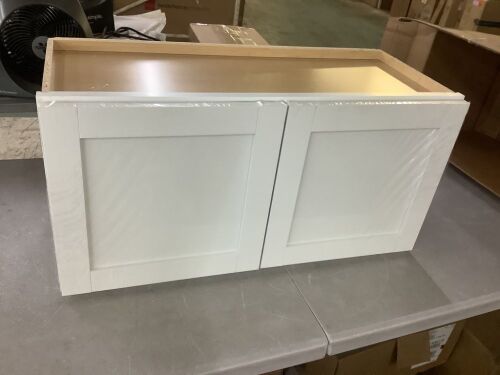 Hampton Bay Courtland 30 in. W x 12 in. D x 15 in. H Assembled Shaker Wall Bridge Kitchen Cabinet in Polar White - Light Damage - Lot 936JF
