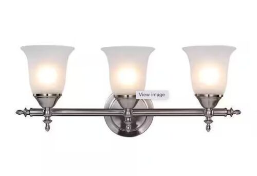 Hampton Bay Olgelthorpe 22 in. 3-Light Brushed Nickel Bathroom Vanity Light Fixture with Bell Shaped Frosted Glass Shades - Lot 940JF
