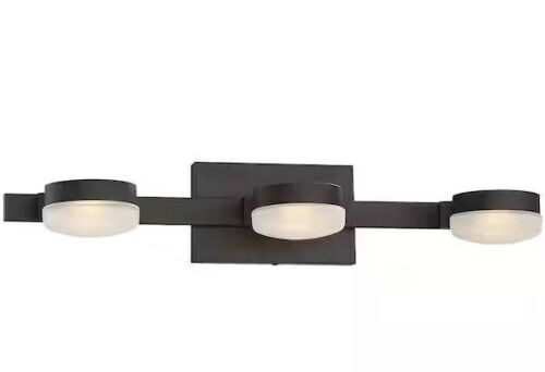 Home Decorators Collection Montrose 23.75 in. 3-Light Contemporary Bronze Dimmable Bathroom Vanity Light with Etched Glass Shade - Lot 941JF