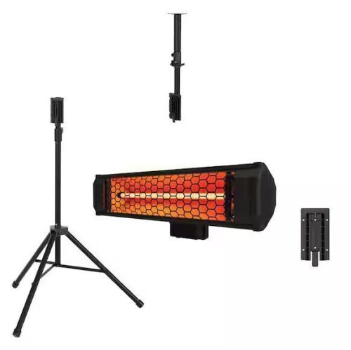 HEAT STORM Tradesman 1500-Watt Electric Indoor/Outdoor Quartz Infrared Portable Space Heater w/Tripod Wall and Ceiling Mount, Black - Lot 955JF