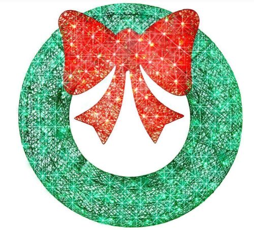 Pre-Lit Outdoor Christmas Wreath, LED Metal Holiday Decor w/ Bow - 48in - Lot 110