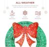 Pre-Lit Outdoor Christmas Wreath, LED Metal Holiday Decor w/ Bow - 48in - Thumbnail 2