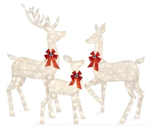 3-Piece Lighted Christmas Deer Set Outdoor Decor with LED Lights - Lot 111