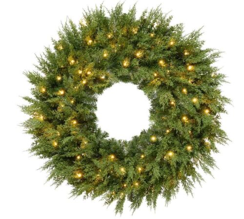 Pre-Lit Cedar Cypress Christmas Wreath 30in - Lot 116