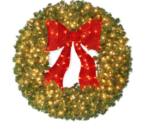 Pre-Lit Artificial Fir Christmas Wreath w/ Red Bow, 30in - Lot 117