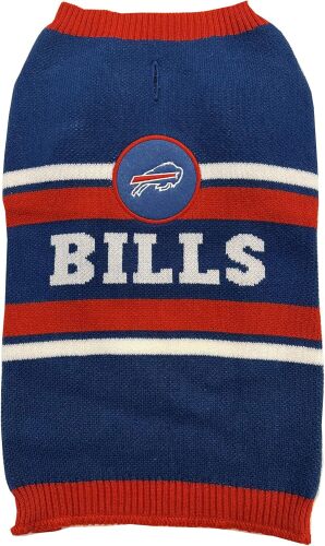 Pets First NFL Buffalo Bills Dog Sweater, Size Medium. Warm and Cozy Knit Pet Sweater with NFL Team Logo, Best Puppy Sweater for Large and Small Dogs, Team Color - Lot 8