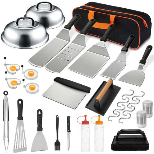 Stainless Steel Griddle Accessories Kit with Spatula, Scraper, Basting Cover & Grill Tools - Lot 7241