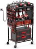 Large Power Tool Organizer Cart with Charging Station, Garage Floor Standing Rolling Drill and Tools Battery STORAGE Cart on Wheels, Heavy Duty Utility Rack Shelf with 8 Outlet Power Strip - Thumbnail 1
