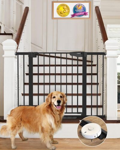 43.3”Auto Close Safety Baby Gate, Extra Tall and Wide Child Gate, Easy Walk Thru Durability Dog Gate for The House, Stairs, Doorways. Includes 4 Wall Cups, 2.75-Inch and 8.25-Inch Extension - Lot 7310