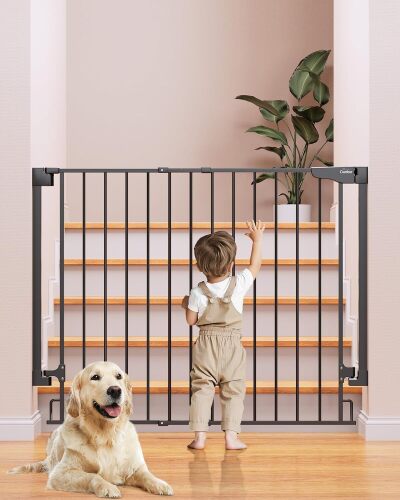 34" Extra Tall No Bottom Bar Baby Gate for Stairs, Wall Mounted Dog Gate Indoor for Larger Pets, Expandable 29.2-43" Safety Gate for Doorways, Wide Walk Thru Door for Easy Access - Lot 7316