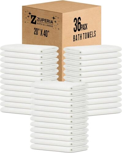 White Bath Towels Bulk 36 Pack - 100% Cotton Economy Light Weight Towels for Commercial Use - Quick Dry, Ultra-Soft, and Absorbent Bulk Towels - Lot 7332