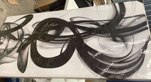 Black White Abstract Wall Art Canvas Geometric Lines Print Picture Large - Lot 7339
