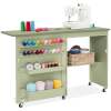 Folding Sewing Table Multipurpose Craft Station & Side Table w/ Wheels - Thumbnail 1