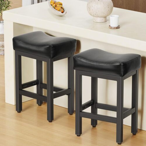 Counter Height Bar Stools Set of 2, 24 Inch Barstools for Kitchen Island Counter, Bonded Leather Kitchen Stools with Thick Saddle Seats & Heavy Duty Metal Base, Easy Assembly - Lot 7344