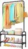 Clothes Rack - Clothing Rack with 2-Tier Shoe Rack and Anti-Slip Stopper, Shoe Organizer for Entryway, Bedroom, or Laundry, Black - Thumbnail 1