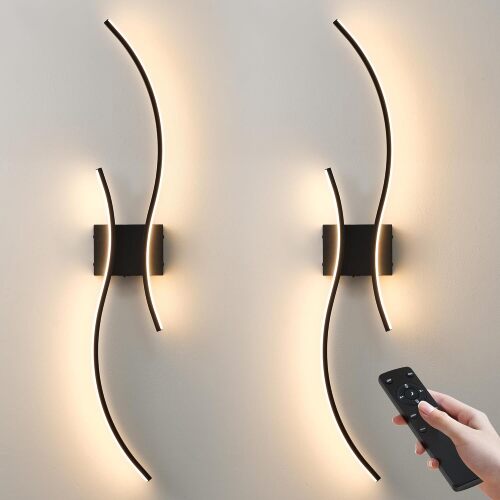 Battery Operated Wall Sconces Set of Two with Remote Control, Battery Wall Light, Stepless Colors 3000K-6000K & Dimming, Black Rechargeable Wall Sconces for Living Room, Hallway, Bedroom, 39.3 Inch - Lot 7353