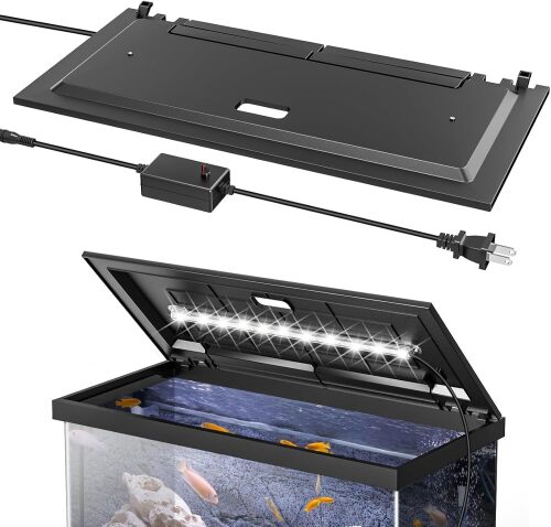 LED Aquarium Hood, Fish Tank Cover with Adjustable Brightness White Tube Light, Replaceable Full-Length Bulb, Fits 24-Inch Framed Aquariums - Lot 7374
