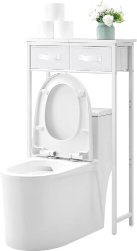 2-Tier Over The Toilet Storage with 2 Fabric Drawers, Freestanding Above The Toilet Storage Cabinet, Space Saver Metal Over Toilet Bathroom Organizer Shelf for Small Space - Lot 7377