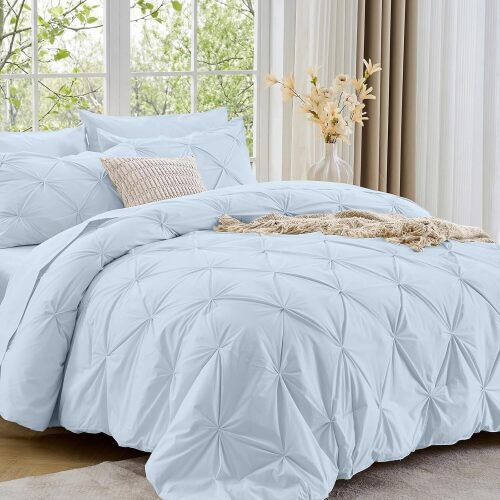 King Size Comforter Set, 7-Piece Bed in a Bag, Pintuck Bedding Sets for All Season, Includes Comforter, Flat Sheet, Fitted Sheet, Pillowcases and Pillowshams - Lot 7392