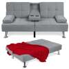 Linen Upholstered Convertible Sofa Bed Futon w/ 2 Cupholders - Thumbnail 1