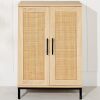 2-Door Natural Rattan 34 x 24in Multiuse Storage Cabinet for Bathroom, Living, Dining Room, Entryway w/Adjustable Shelves - Thumbnail 1