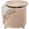 17" Round Storage Ottoman with Lid, Handwoven Water Hyacinth Footstool - Thumbnail 1