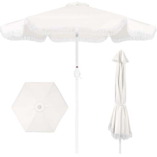 9ft Boho Fringe Umbrella Tilt, UPF50+, Steel Pole - Lot 7491