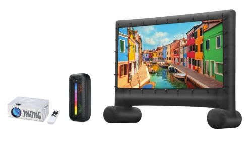 Pop-Up Movie Theater Kit, Projector, Inflatable Projection Screen, and Bluetooth Speaker - Lot 7501