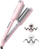 Curling Iron Hair Crimper Waver - Beach Waves Curling Wand, Ionic Deep Waver Hair Curler Tool with Ceramic 3 Barrel for Women, Dual Voltage, Anti-Scald, Easy to Use, Pink, 1 Inch - Thumbnail 1