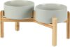 Havniva Ceramic Raised Dog Double Bowl Set with Stand, Grey, 7.3-in - Thumbnail 1