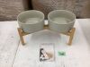 Havniva Ceramic Raised Dog Double Bowl Set with Stand, Grey, 7.3-in - Thumbnail 2
