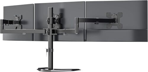 Triple Monitor Stand, Free Standing Three LCD Monitor Fully Adjustable Desk Mount Fits 3 Screens up to 27 inch, 22 lbs Weight Capacity per Arm - Lot 7556