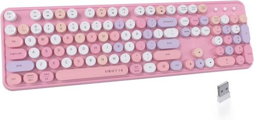 Dual Mode Colorful Wireless Keyboard, Bluetooth and USB Receiver Retro Typewriter Round Keycaps Keyboard Support Multi Devices for PC Laptop Tablet Phones - Lot 7562