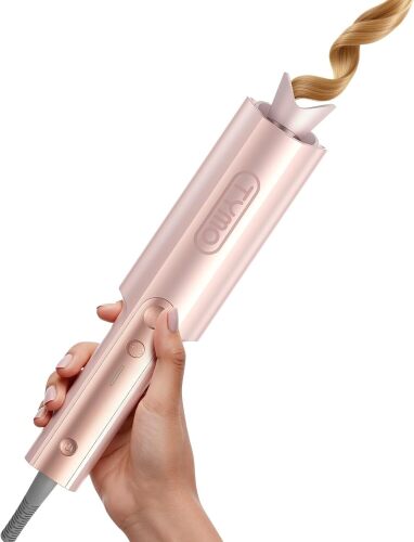 CurlPro Plus Automatic Rotating Curling Iron - Upgraded Long Barrel Curling Wand for Long Hair, Ceramic Hair Curler for Women, Anti-Scald, Tangle-Free, 600M Ionic, Dual Voltage,Gold Blush, 1 Inch - Lot 7153
