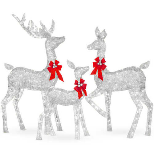 6.5ft 3-Piece Lighted Christmas Deer Set Outdoor Decor with LED Lights - Lot 10103